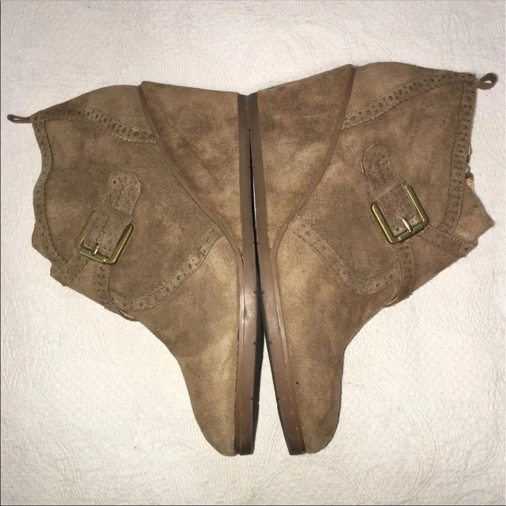 Suede Wedge Ankle Boots Booties Womens Size 11 Renaissance Ren Faire Buckle